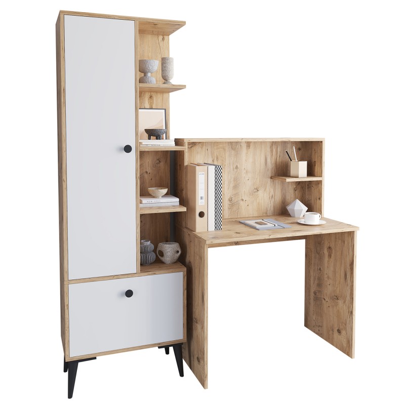 Γραφείο Με Ράφια DIALLO Δρυς/Λευκό Μοριοσανίδα 150x50x123cm