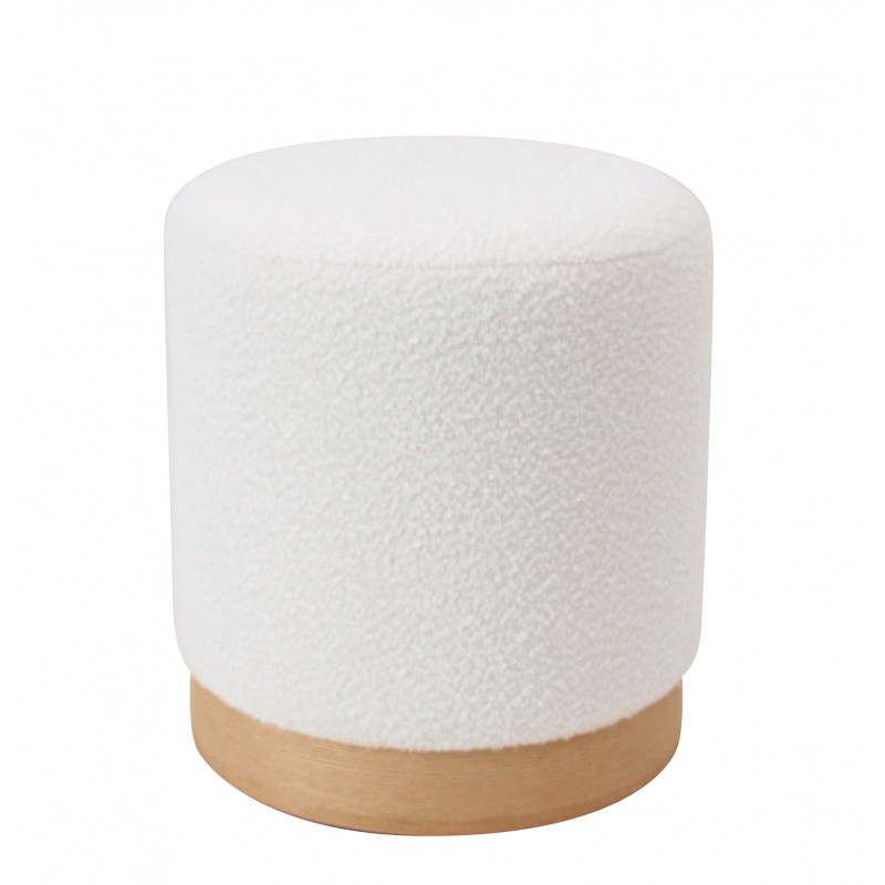 Σκαμπό KENTUCK Με Ξύλινη Βάση Λευκό Ύφασμα Μπουκλέ 38x38x40cm