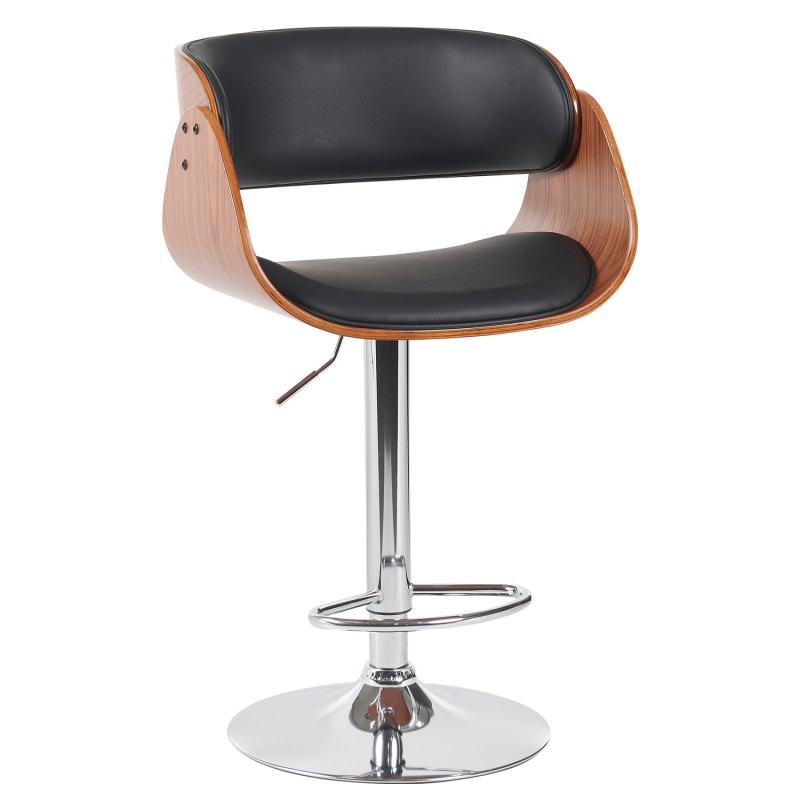 Σκαμπό Bar ArteLibre VORIAN Μαύρο/Καφέ Ξύλο/PU/Αλουμίνιο 52x55x87-108cm