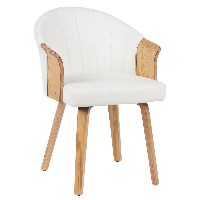 Καρέκλα Τραπεζαρίας ArteLibre CASSIAN Λευκό/Φυσικό Ξύλο/PU 55x58x78cm