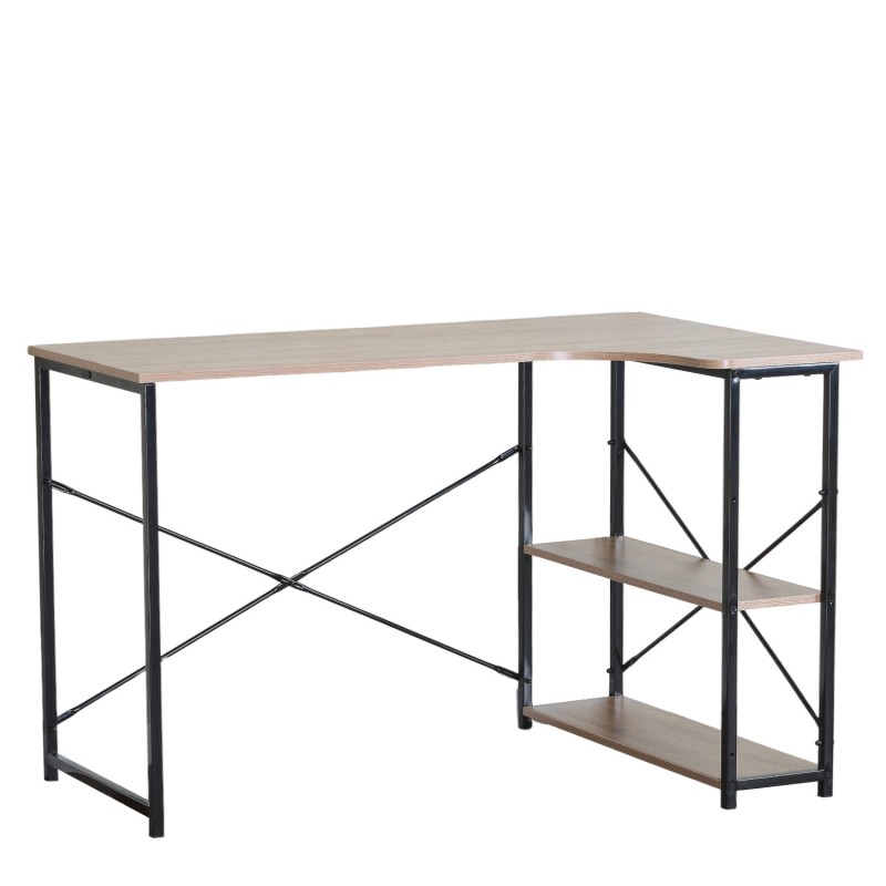 Γραφείο ArteLibre KELSTON Με Ράφια Δρυς/Μαύρο Μοριοσανίδα/Μέταλλο 120x73x75cm