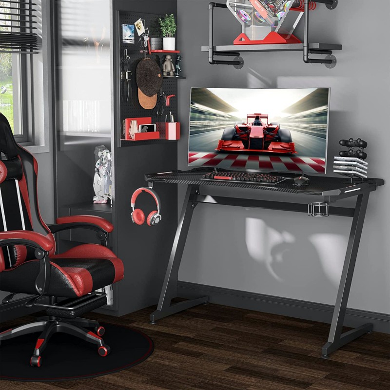 Γραφείο Gaming LEIA Μαύρο Ξύλο/Μέταλλο 120x65x75cm