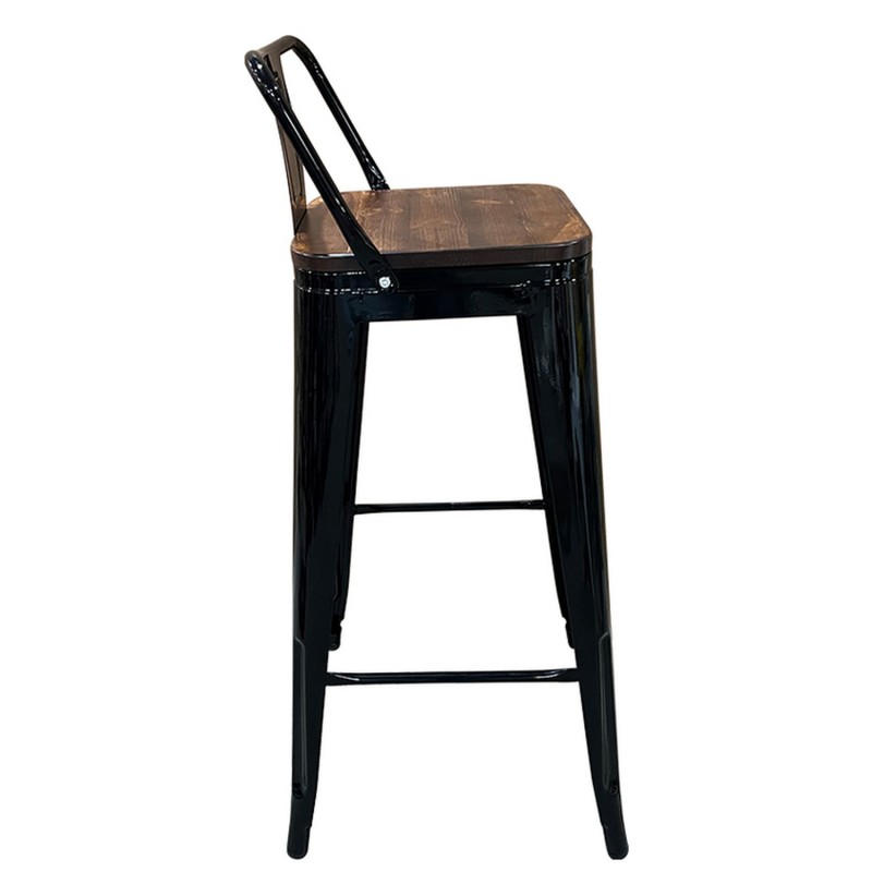 Σκαμπό Bar ArteLibre Βιομηχανικού Τύπου Vintage MOLERO II Μαύρο/Καφέ Μέταλλο/Ξύλο 44x44x94cm