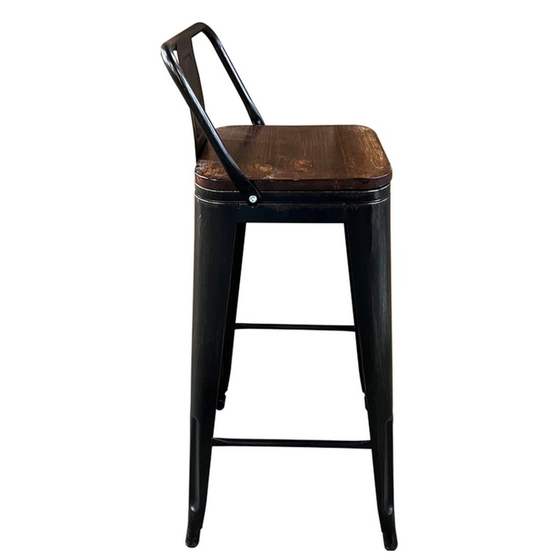 Σκαμπό Bar ArteLibre Βιομηχανικού Τύπου Vintage MOLERO II Μαύρο Αντικέ/Καφέ Μέταλλο/Ξύλο 44x44x94cm