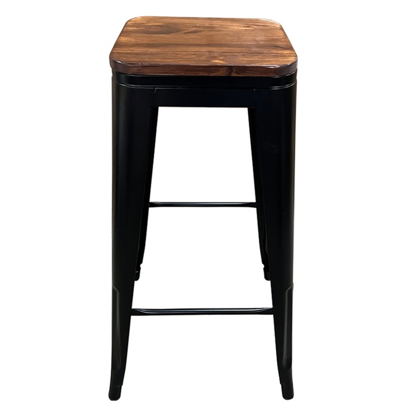 Σκαμπό Bar ArteLibre Βιομηχανικού Τύπου Vintage SILANO II Μαύρο Ματ/Καφέ Μέταλλο/Ξύλο 42x42x76cm