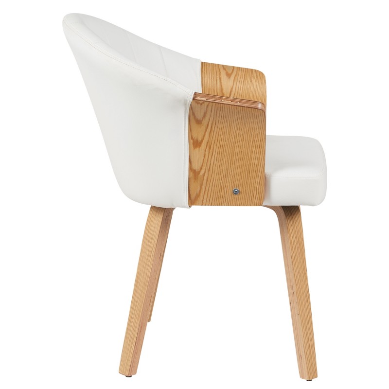 Καρέκλα Τραπεζαρίας ArteLibre CASSIAN Λευκό/Φυσικό Ξύλο/PU 55x58x78cm