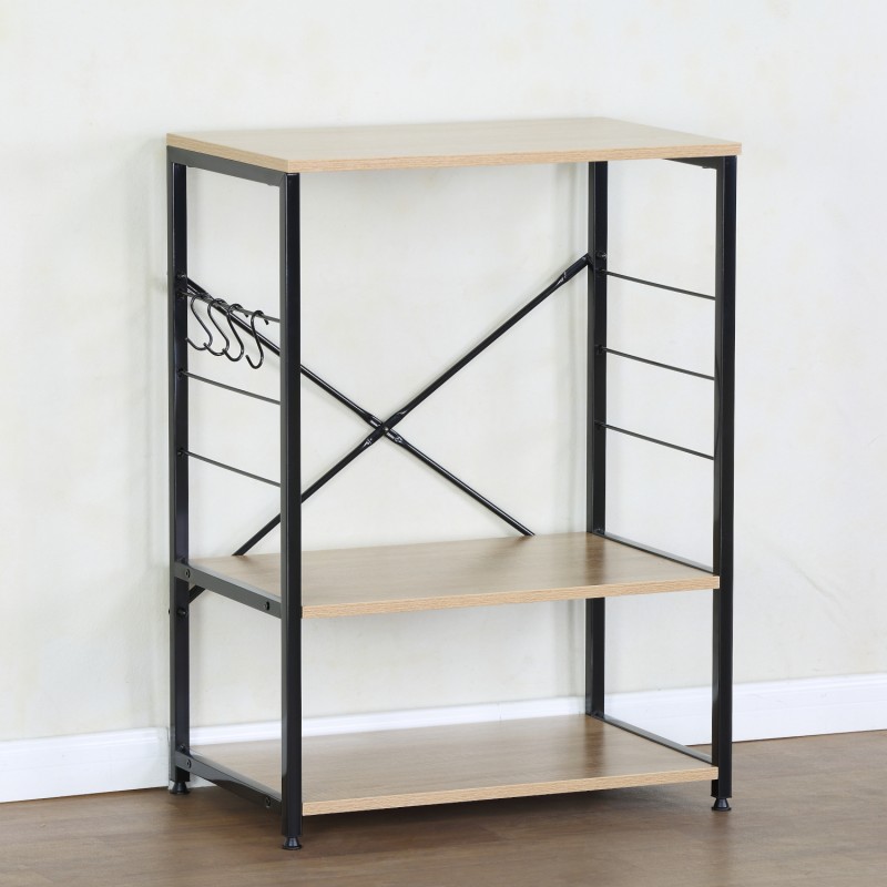 Ραφιέρα Κουζίνας ArteLibre FAIRWYN Δρυς/Μαύρο Μοριοσανίδα/Μέταλλο 60x40x82cm