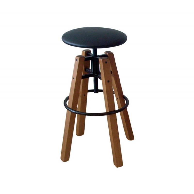 Barock ξύλινο σκαμπό bar Με δερματίνη μαύρη  35x35x65/80cm