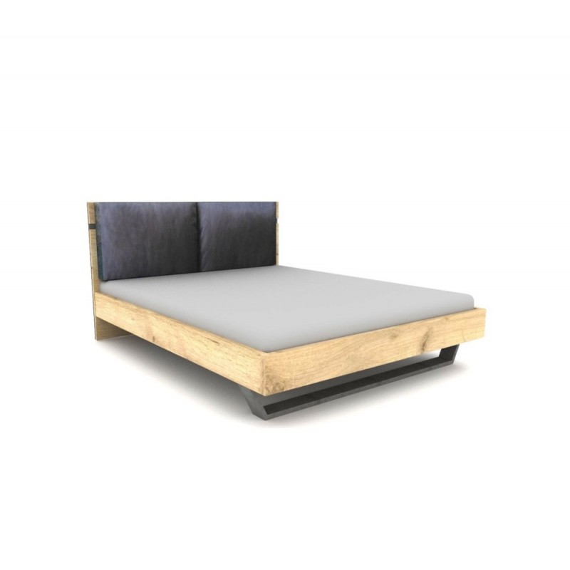 Tenter κρεβάτι φυσικό χρώμα με γκρι ύφασμα  με κεφαλάρι πάχους 36mm  Για στρώμα 160x200cm