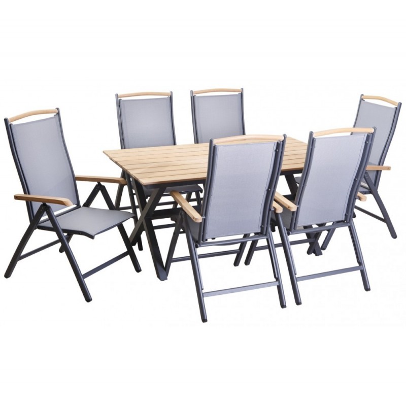 Mediterraneo τραπεζαρία 7 τμχΑνθρακί σκελετός - Φυσικό Polywood Τραπέζι : 160x90x75cm / 25kg