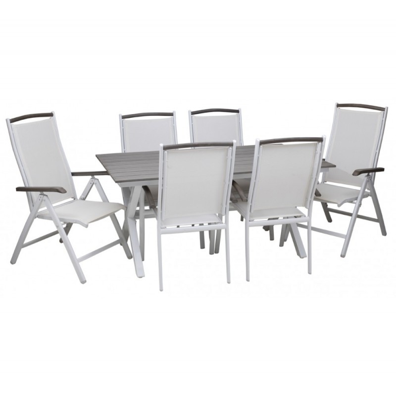 Mediterraneo τραπεζαρία 7 τμχ Λευκός σκελετός - Γκρι polywood Τραπέζι : 160x90x75cm / 25kg