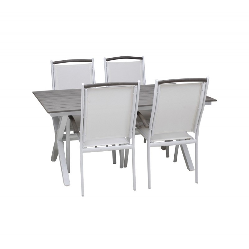 Mediterraneo τραπεζαρία  5τμχ Λευκός σκελετός - Γκρι polywood Τραπέζι : 160x90x75cm / 25kg