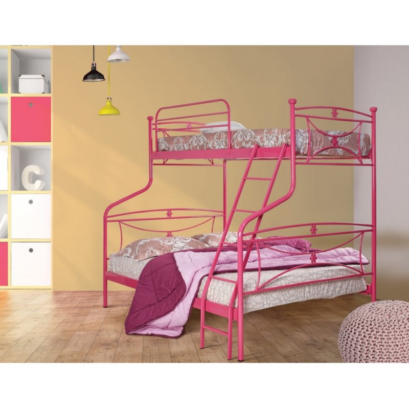 MC40  Κωδικός : 1235-47412 μεταλλική κουκέτα χρωμα ροζ α με διπλό κρεβάτι για στρώμα 140x190cm και το μονό για στρώμα 90x190cm