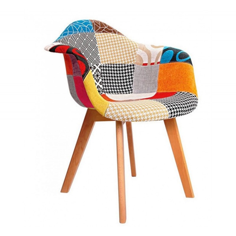 CORINE πολυθρόνα ξύλινη Patchwork  58x63x80cm