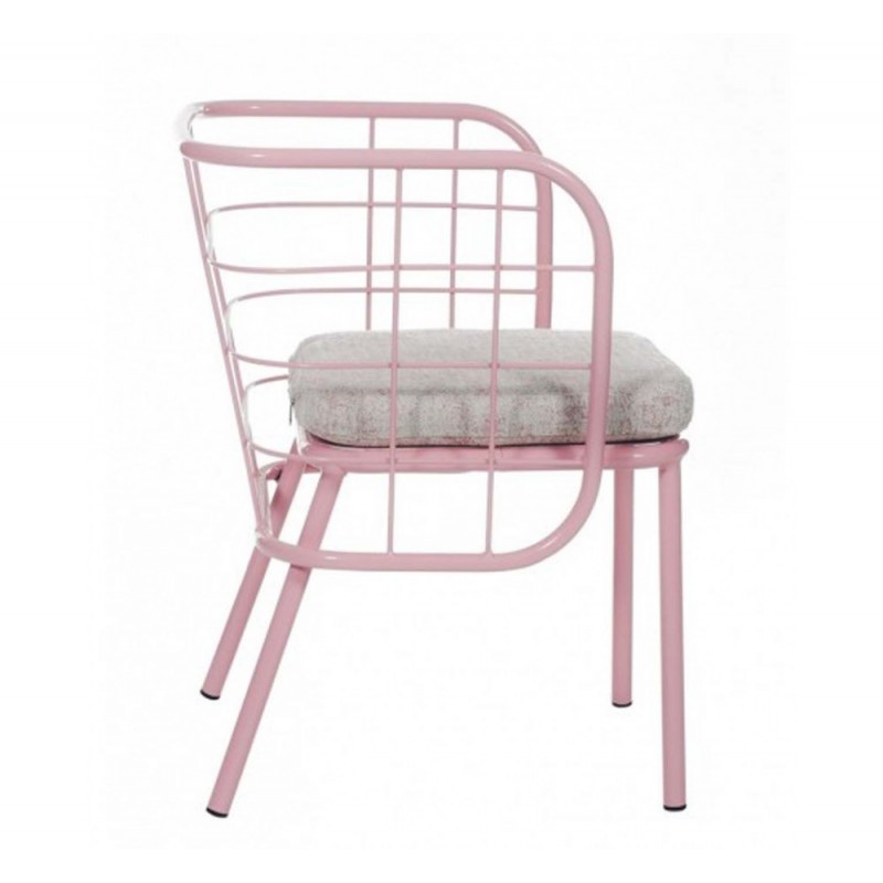 AVF176 μεταλλική πολυθρόνα ροζ σκελετό με γκρι μαξιλάρι. 55x53x73cm 