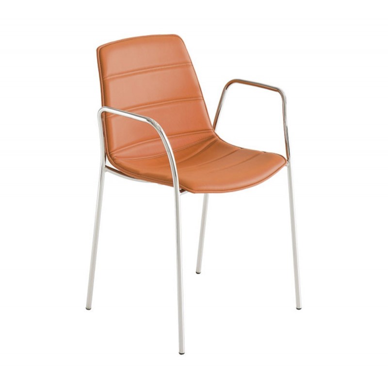 Dress Alhambra cod.92.--/ITB πολυθρόνα σκελετό χρώμιο με επένδυση δερματίνης πορτοκαλι 55x49x82(68/45)cm - 2 τμχ 