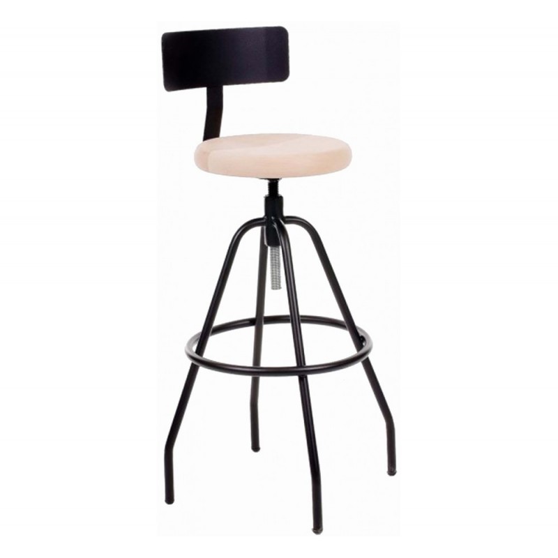 AVF510 μεταλλικό σκαμπό μαύρο με ξύλινο κάθισμα διαστάσεις  52x52x75(100)cm  