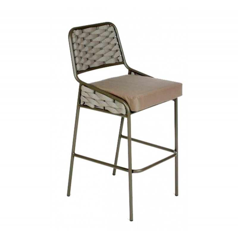 AVG295 σκαμπό αλουμινίου με πλεκτή πλάτη χρωμα γκρί  Συνοδεύεται από άνετο μαξιλάρι. διαστάσεις 56χ56χ99(75)