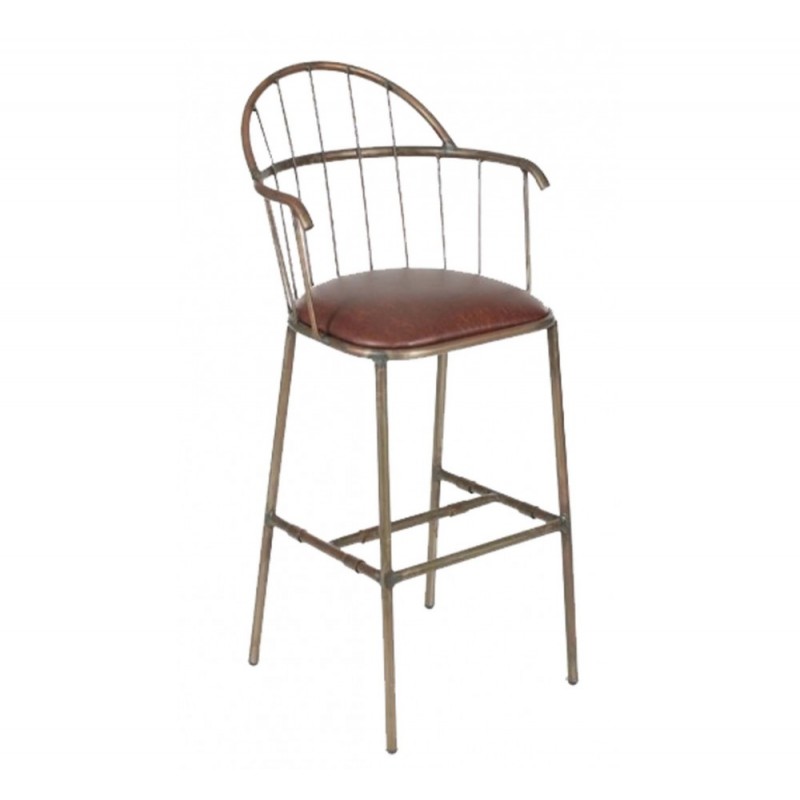 RETRO μεταλλικό σκαμπό bar χρώμα σκουριά με δερματίνη καφέ  53x58x75(113)cm