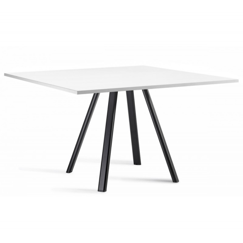 Surfy Outdoor 2027 τετράγωνο τραπέζι 140x140x75 cm   Μέταλλο-Compact top  λευκό χρώμα επιφάνεια - μαυρο σκελετό 