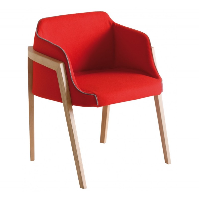 Chevalet πολυθρόνα κόκκινο υφασμα - ξύλινος σκελετός BL F-Natural beech 62x57x76(45)cm