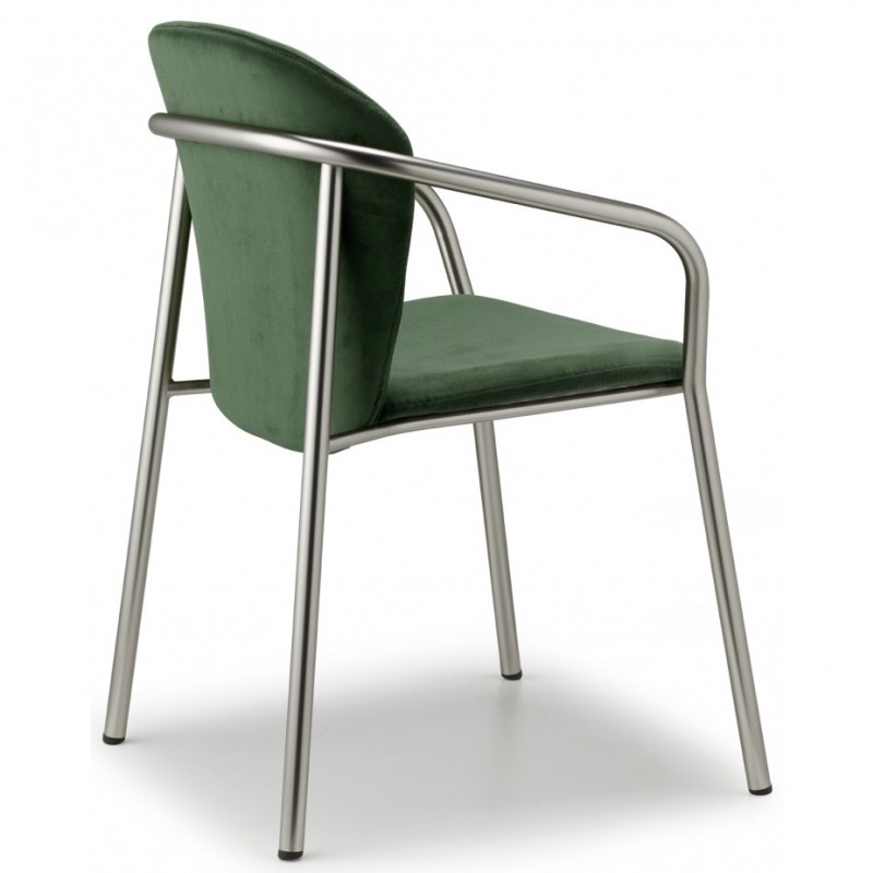 Finn art.2892 μεταλλική πολυθρόνα NB - Matt nickel finish steel 58x55x78(46)cm  πράσινο ύφασμα - νικελ σκελετό