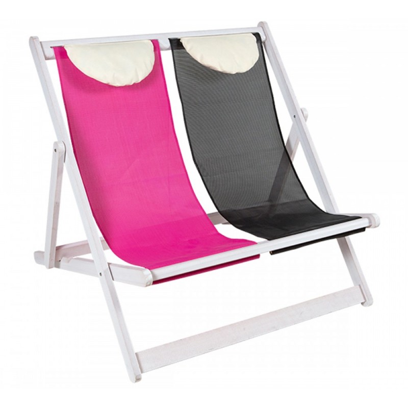 CILON διπλή σεζλόνγκ ξύλινη Γκρι -Φούξια πανί 113x115x80cm