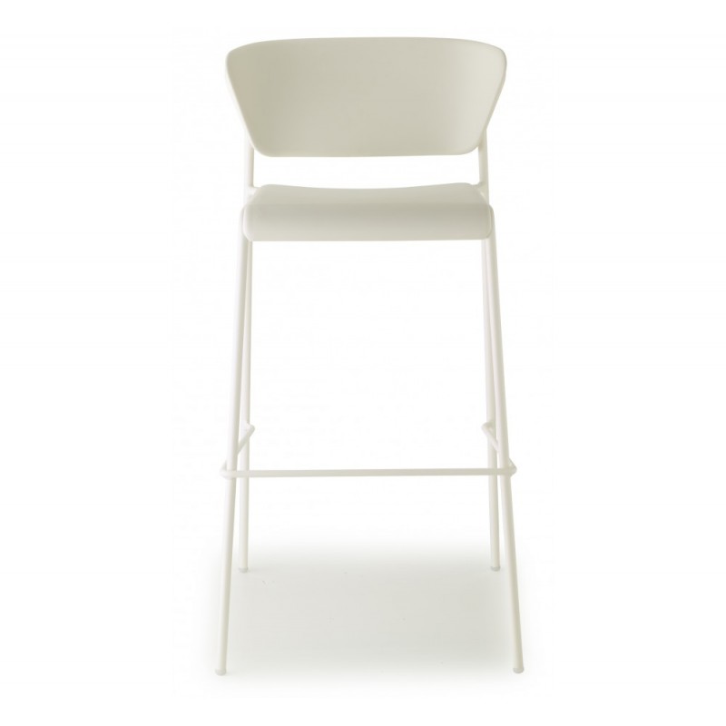 Lisa art.2867 technopolymer σκαμπό (h75) VL - Matt linen coated steel embossed finish 52x50x98(75)cm - λευκό καθισμα - λευκό σκελετο 