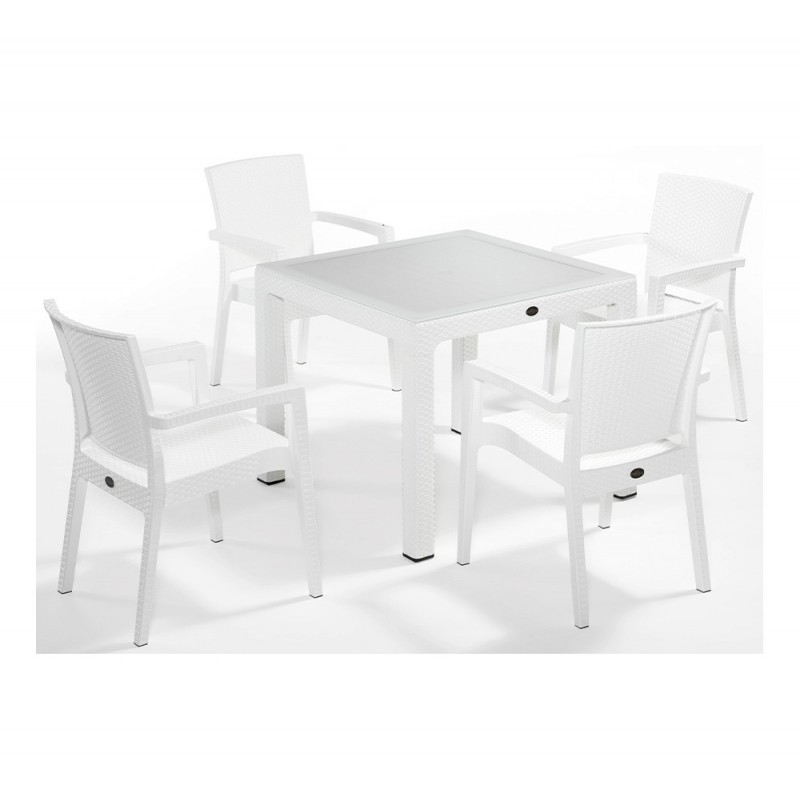 Defence τραπεζαρία 90x90 (set 5τμχ χωρίς τζάμι) Λευκό 90x90cm