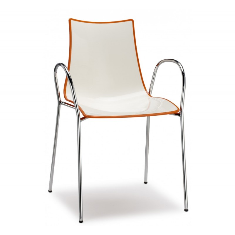Zebra bicolore art.2610 μεταλλική πολυθρόνα CR - Chromed steel 55x52x83x(67/48)cm - πολυπροπυλενιο λευκό πορτοκαλί 