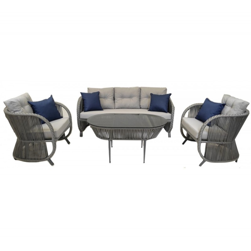 VIOLA set μεταλλικό σαλόνι 4τμχ εξωτερικού χώρου - Γκρι Σκούρο 200x65x77cm