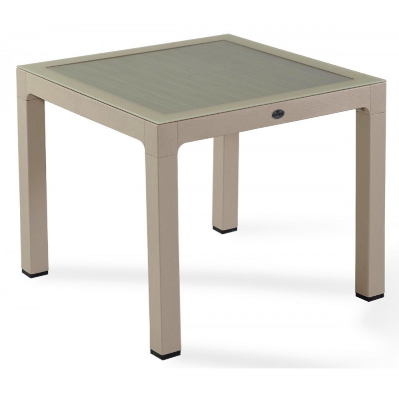 Wood 90 τραπέζι  με τζαμι  χρωμα  Καπουτσίνο  πολυπροπυλένιο 90*90*75cm 