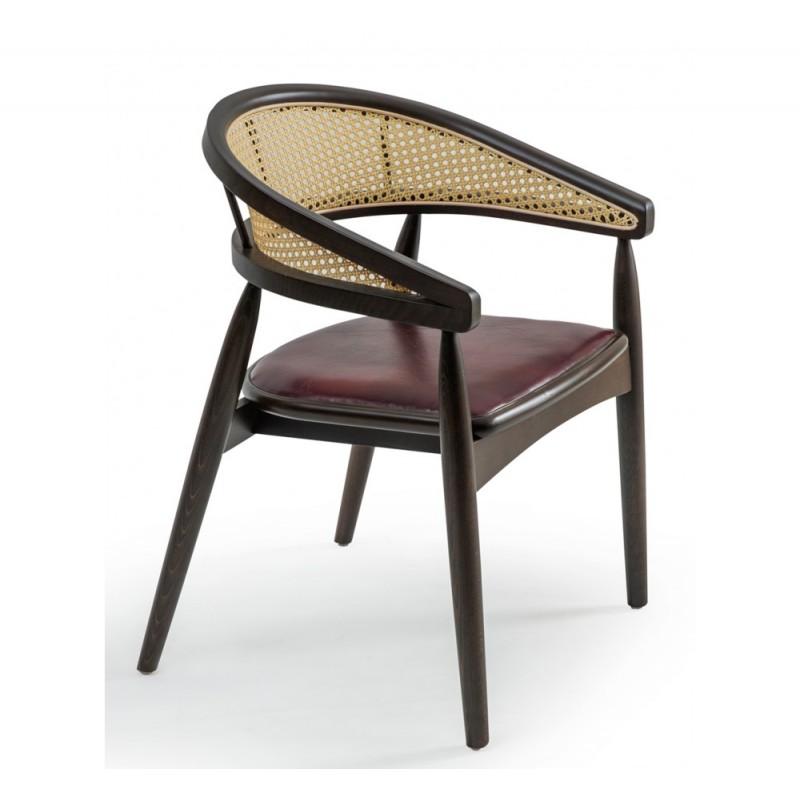 Blare ξύλινη πολυθρόνα  μπεζ ψάθα και δερματίνη μπορντό -GAL7176 διαστάσεις 55x54x78cm 