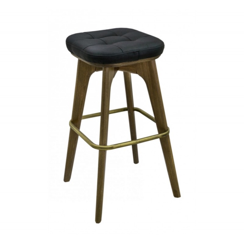 AVG332 ξύλινο σκαμπό bar Με δερματίνη μαύρη  46 X 53,5 X H92cm.