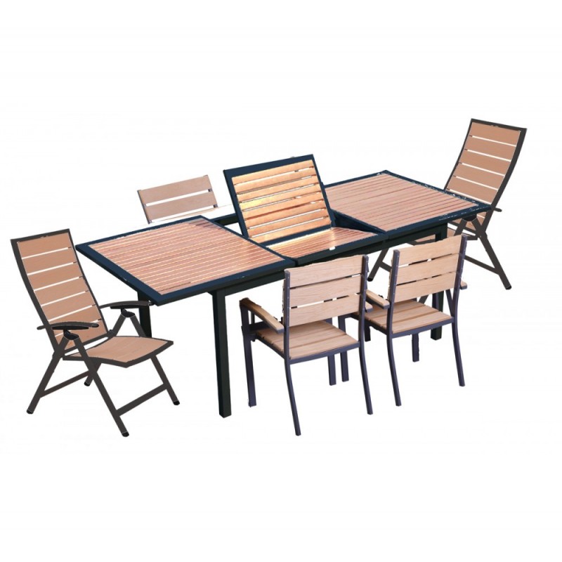 Ferrara II ext.152/210x90x77 τραπεζαρία  7 τμχ Φυσικό Πολυθρόνα ρυθμιζόμενη:58x69x105cm