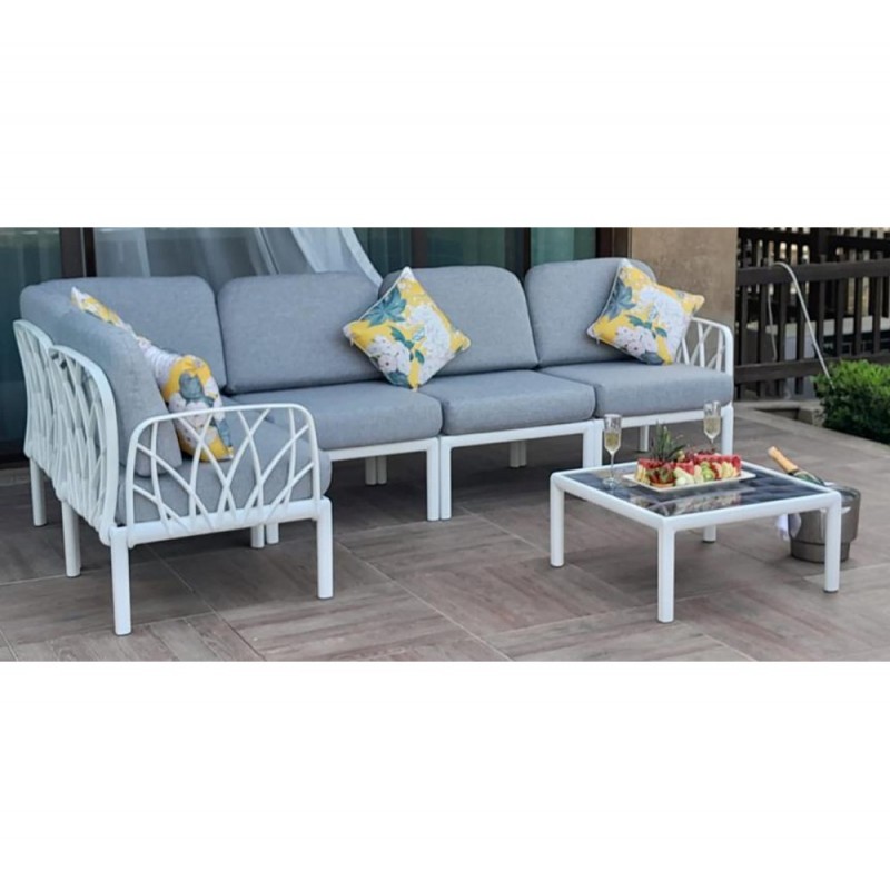 Garda corner set PP Λευκό Καναπές: 214x214x90(45)cm ή 279x149x90(45)cm