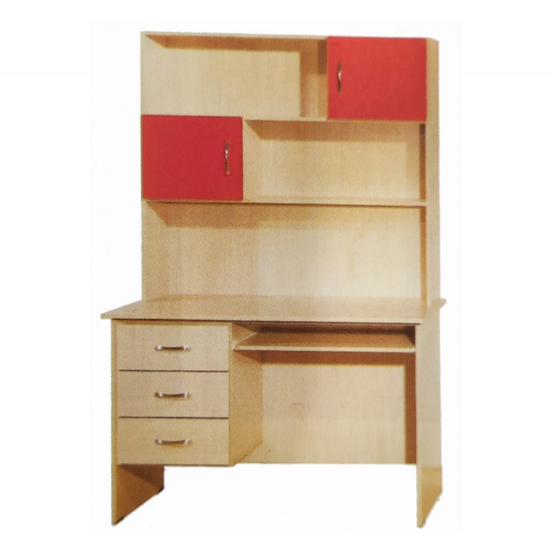 B099 Γραφείο με βιβλιοθήκη 2736 60x120x175cm -φυσικό χρώμα - κόκκινο 