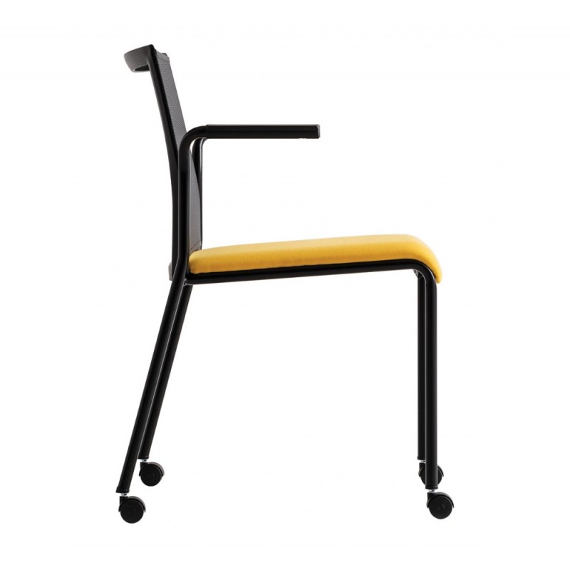 Teckel B R πολυθρόνα με ροδάκια R_Mesh-R02 60x56x81(67,7/47)cm κιτρινο - μαυρο υφασμα 