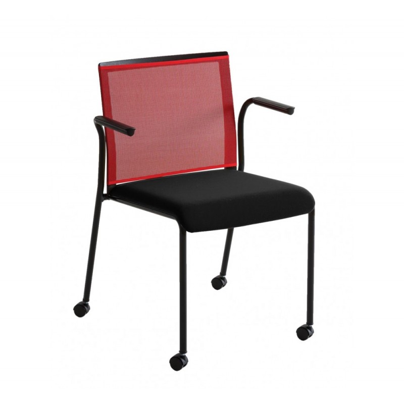 Teckel B R πολυθρόνα με ροδάκια R_Mesh-R03 60x56x81(67,7/47)cm -  στοιβαζόμενη ύφασμα  κόκκινο - μαύρο 