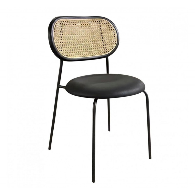 Mila καρέκλα μεταλλική με ψάθα Mαύρο 45x48x76(43)cm