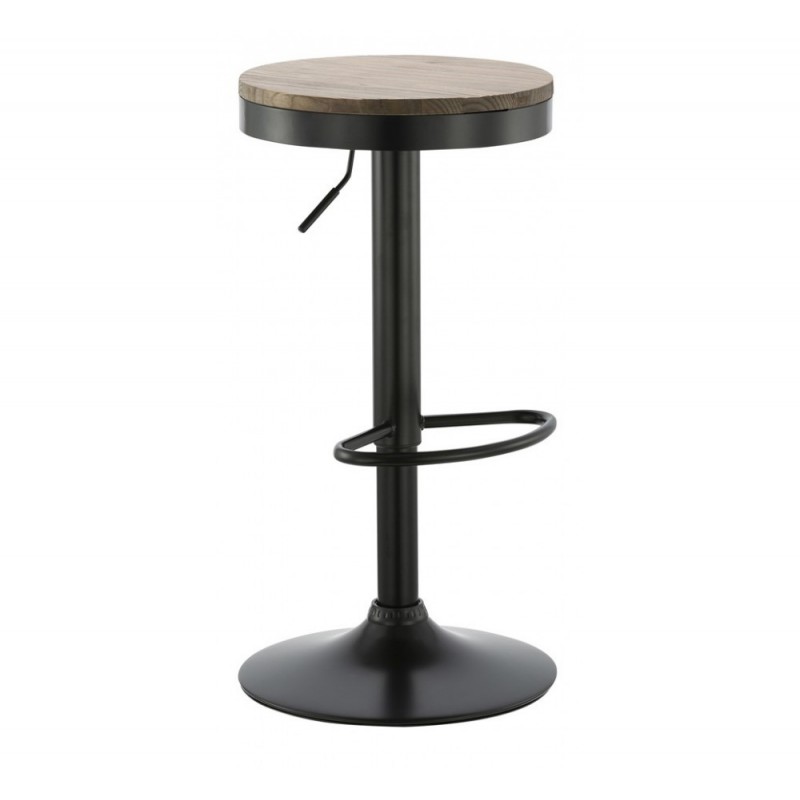 Pedro H75 σκαμπό μεταλλικό 38x38x60-80cm μαύρο σκελετο με ξύλινο κάθισμα 