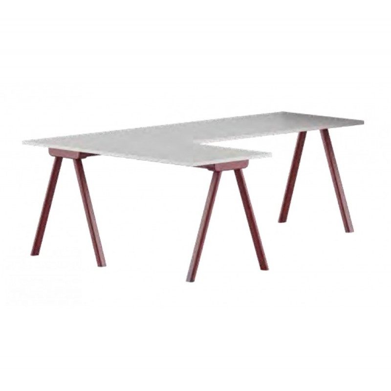 Surfy γραφείο L 2027 80x180x75cm  -λευκό laminate -κόκκινο μέταλλο 