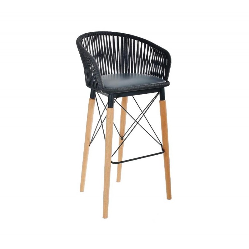 Esta ξύλινο σκαμπό bar Στρογγυλό μαύρο 52x52xH98(75)cm