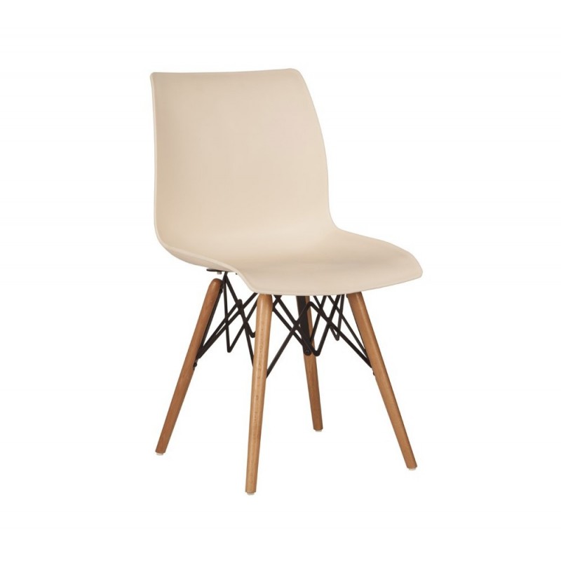 Laser -V καρέκλα με ξύλινα πόδια Ιβουάρ 81x47x40 cm - ελάχιστη παραγγελια 1 τεμάχιο