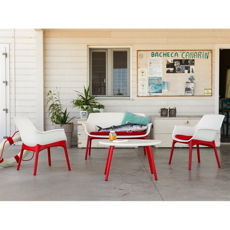 LUXOR LOUNGE set 4 τμχ White - Red πολυπροπυλενίου 118.5x67x76cm