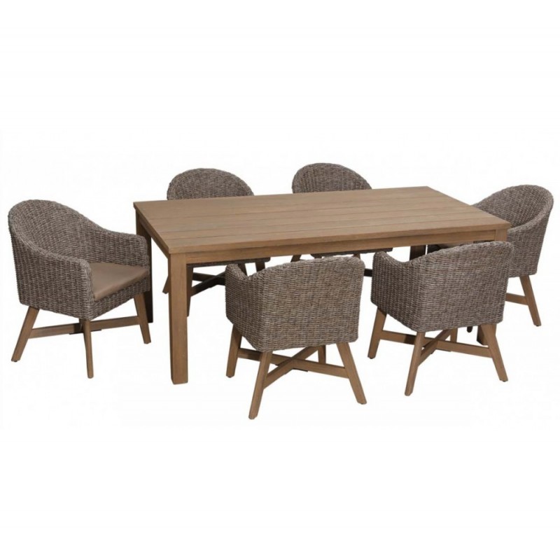 Garment ξύλινη τραπεζαρία 7τμχ (6 πολυθρόνες + 1 τραπέζι) Τραπέζι : 200x100x76cm