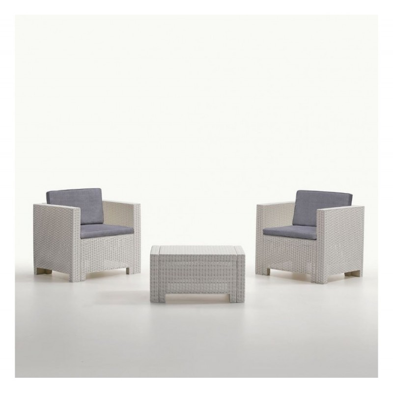 ATLANTA terrace σετ 3 τμχ πολυπροπυλενίου Λευκό σκελετό με γκρί μαξιλάρια (2πολυθρόνες και 1 τραπεζάκι.)75x57.5x64cm