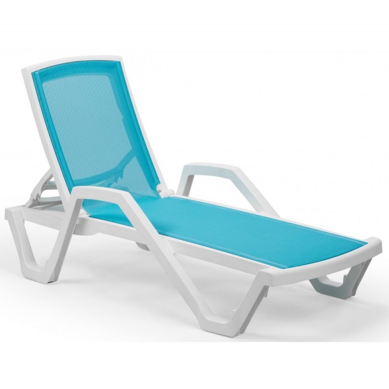 Mare ξαπλώστρα με μπράτσα Ivory White frame - Turquoise textilene 72x186x46cm