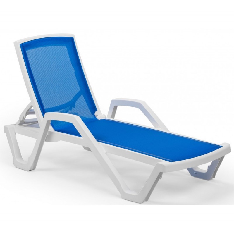 Mare ξαπλώστρα με μπράτσα Ivory White frame - Blue textilene 72x186x46cm