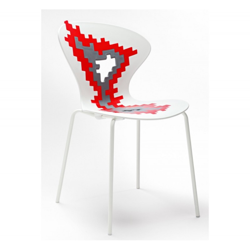 Big Bang καρέκλα τεχνοπολυμέριο κρόκινο άσπρο και σκελετό χρώμιο 46x52x81(45)cm